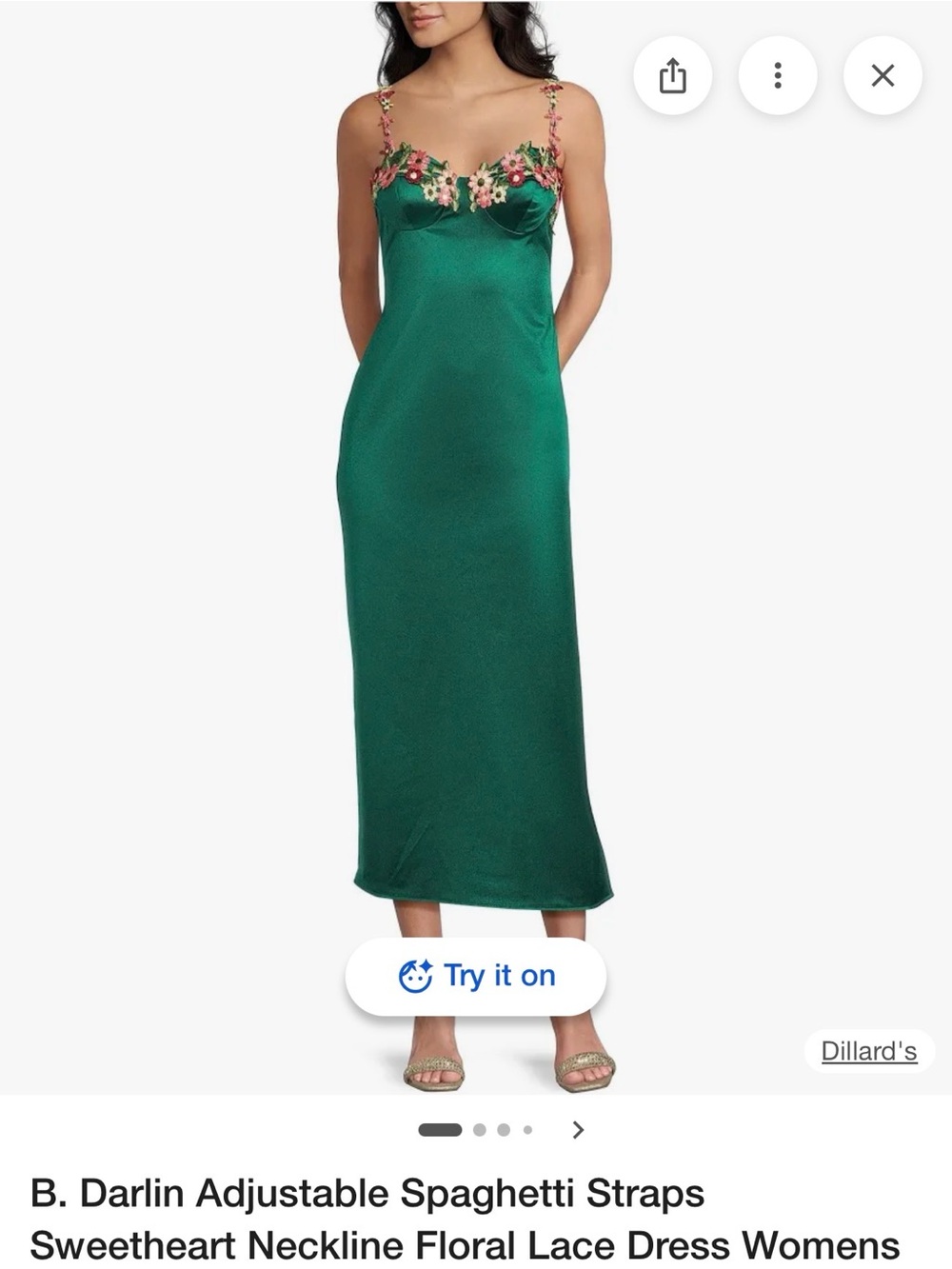 Darling Green Satin Slip Dress with Floral Lace Accents